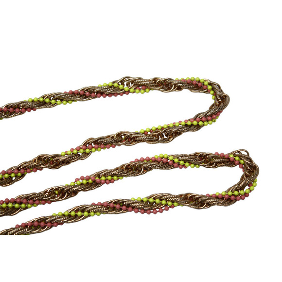 Vintage Pink and Yellow Beaded Twisted Rope Chain Necklace 43" Long - Hey Viv - Picture 2 of 5